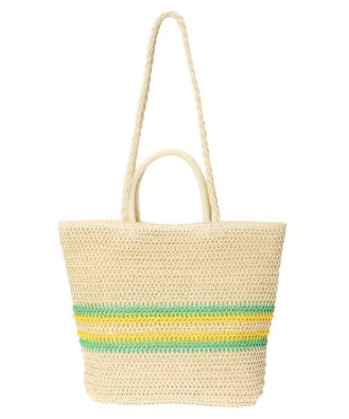 Green　Parks（グリーンパークス）の「・2WAYラインペーパートートバッグ（かごバッグ・レディース・オレンジ/ピンク/イエロー・FREE）」の2枚目の写真