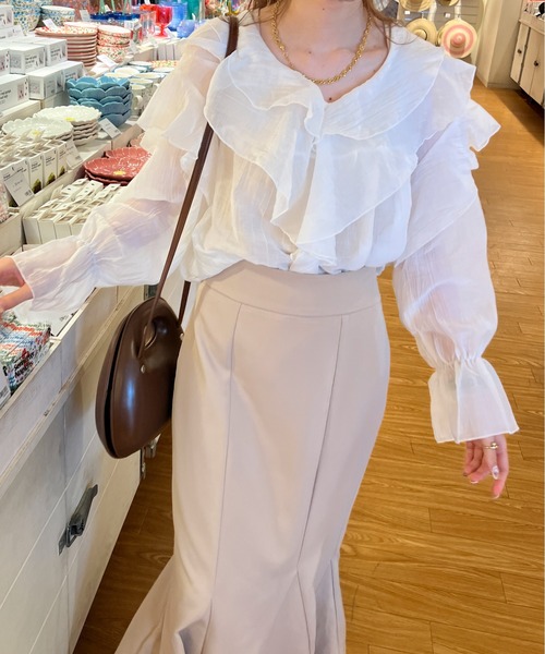 Ambre Ciel（アンブルシエル）の「ラッフルシアーブラウス／【WEB/EC限定商品】（シャツ/ブラウス・レディース・オフホワイト/ピンク/ブラック・FREE）」の15枚目の写真
