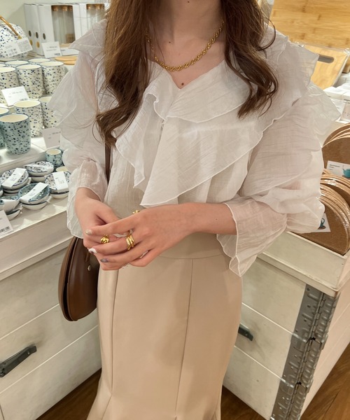 Ambre Ciel（アンブルシエル）の「ラッフルシアーブラウス／【WEB/EC限定商品】（シャツ/ブラウス・レディース・オフホワイト/ピンク/ブラック・FREE）」の13枚目の写真