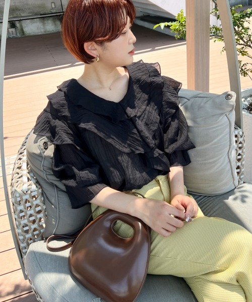 Ambre Ciel（アンブルシエル）の「ラッフルシアーブラウス／【WEB/EC限定商品】（シャツ/ブラウス・レディース・オフホワイト/ピンク/ブラック・FREE）」の7枚目の写真