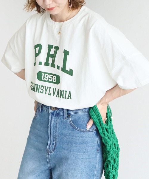reca(レカ)の「カレッジロゴワイドプルオーバー(Tシャツ/カットソー・レディース・イエロー/ブラック/オフホワイト・FREE)」の1枚目の写真