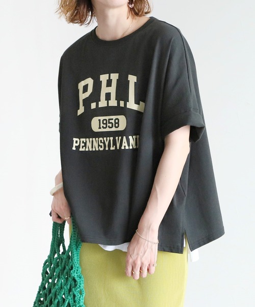 reca(レカ)の「カレッジロゴワイドプルオーバー(Tシャツ/カットソー・レディース・イエロー/ブラック/オフホワイト・FREE)」の2枚目の写真