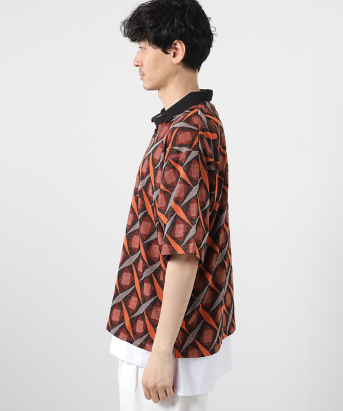 JOURNAL STANDARD（ジャーナルスタンダード）の「ジャガード ハーフZIP ニットポロシャツ（ポロシャツ・メンズ・オレンジ/ベージュ/グリーン・LARGE/MEDIUM）」の6枚目の写真