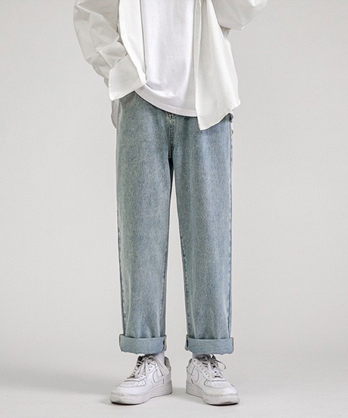 MONO-MART(モノマート)の「リラックスルーズストレート ウォッシュデニムパンツ(デニムパンツ・メンズ・ブラック/サックスブルー/ライトブルー/グレー/インディゴブルー・S/XL/M/L)」の15枚目の写真