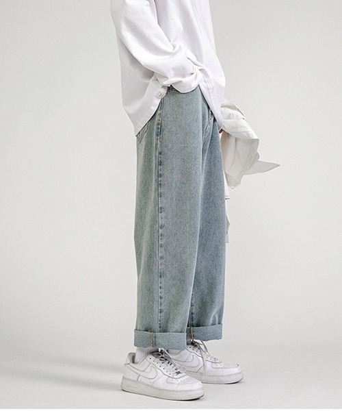 MONO-MART(モノマート)の「リラックスルーズストレート ウォッシュデニムパンツ(デニムパンツ・メンズ・ブラック/サックスブルー/ライトブルー/グレー/インディゴブルー・S/XL/M/L)」の17枚目の写真