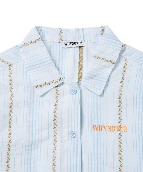 bonjour records（ボンジュールレコーズ）の「【WHYNOTUS/ワイノットアス】Tiny Flower Striped Shirts タイニーフラワーストライプドシャツ（シャツ/ブラウス・レディース・オレンジ/ブルー・FREE）」の7枚目の写真
