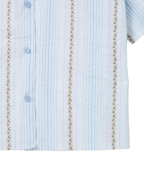 bonjour records（ボンジュールレコーズ）の「【WHYNOTUS/ワイノットアス】Tiny Flower Striped Shirts タイニーフラワーストライプドシャツ（シャツ/ブラウス・レディース・オレンジ/ブルー・FREE）」の5枚目の写真