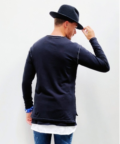 FranCisT_MOR.K.S.（フランシストモークス）の「FranCisT_MOR.K.S. /フランシストモークス/ HITENTION CABLE KNIT V NECK LS /MC2978（Tシャツ/カットソー・メンズ・ブラック/ホワイト・3/4/2）」の5枚目の写真