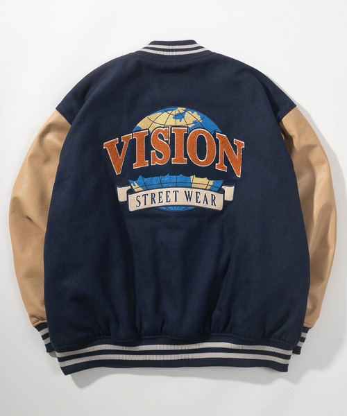VISION STREET WEAR（ヴィジョンストリートウェア）の「【VISION STREET  WEAR/ヴィジョンストリートウェア】アーチロゴ サガラバック刺繍 リブライン メルトンスタジャン/ PUレザースタジャン/ビッグシルエット（スタジャン・メンズ・ブラック/ネイビー/ダークグリーン/カーキ/バーガンディー/グリーン系その他/グリーン/ブラック系その他/ブラック系その他2・M/L/XL）」の8枚目の写真