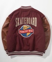 VISION STREET WEAR | 【VISION STREET  WEAR/ヴィジョンストリートウェア】アーチロゴ サガラバック刺繍 リブライン メルトンスタジャン/ PUレザースタジャン/ビッグシルエット(スタジャン)