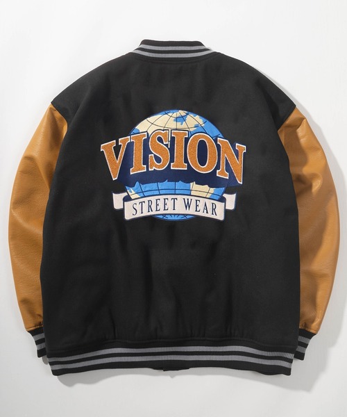 VISION STREET WEAR（ヴィジョンストリートウェア）の「【VISION STREET  WEAR/ヴィジョンストリートウェア】アーチロゴ サガラバック刺繍 リブライン メルトンスタジャン/ PUレザースタジャン/ビッグシルエット（スタジャン・メンズ・ブラック/ネイビー/ダークグリーン/カーキ/バーガンディー/グリーン系その他/グリーン/ブラック系その他/ブラック系その他2・M/L/XL）」の4枚目の写真