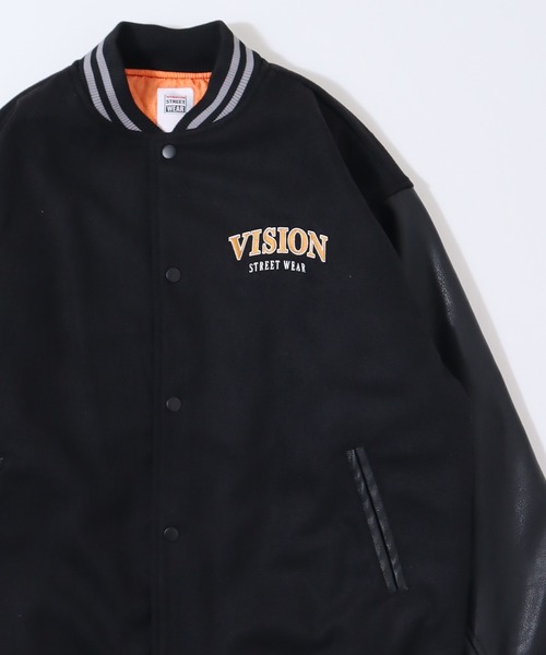 VISION STREET WEAR（ヴィジョンストリートウェア）の「【VISION STREET  WEAR/ヴィジョンストリートウェア】アーチロゴ サガラバック刺繍 リブライン メルトンスタジャン/ PUレザースタジャン/ビッグシルエット（スタジャン・メンズ・ブラック/ネイビー/ダークグリーン/カーキ/バーガンディー/グリーン系その他/グリーン/ブラック系その他/ブラック系その他2・M/L/XL）」の11枚目の写真