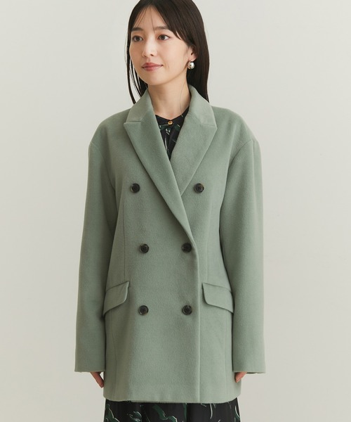 VIS（ビス）の「ウールライクジャケットコート（チェスターコート・レディース・チャコールグレー/グリーン・S/M）」の4枚目の写真
