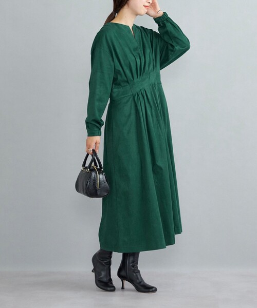 SHIPS【新品】〈手洗い可能〉フェイクスエードウエストタックワンピース◇ セール】〈手洗い可能〉フェイクスエードウエストタック