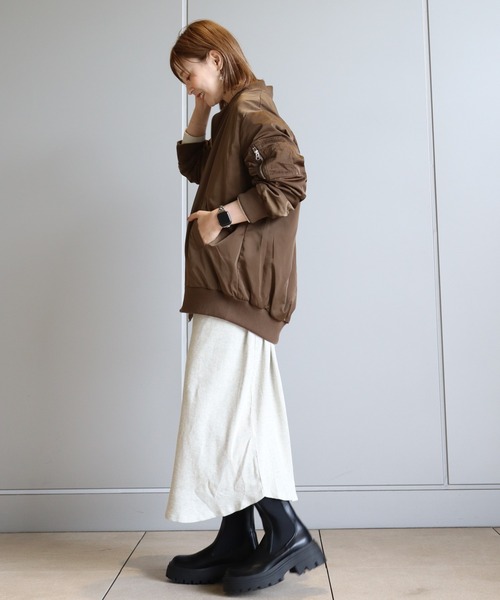 AMERICAN HOLIC（アメリカンホリック）の「バックギャザーロングリブブルゾン（ブルゾン・レディース・チャコールグレー/ブラウン・M/L）」の4枚目の写真