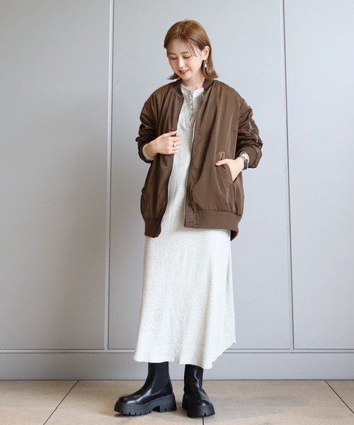 AMERICAN HOLIC（アメリカンホリック）の「バックギャザーロングリブブルゾン（ブルゾン・レディース・チャコールグレー/ブラウン・M/L）」の6枚目の写真