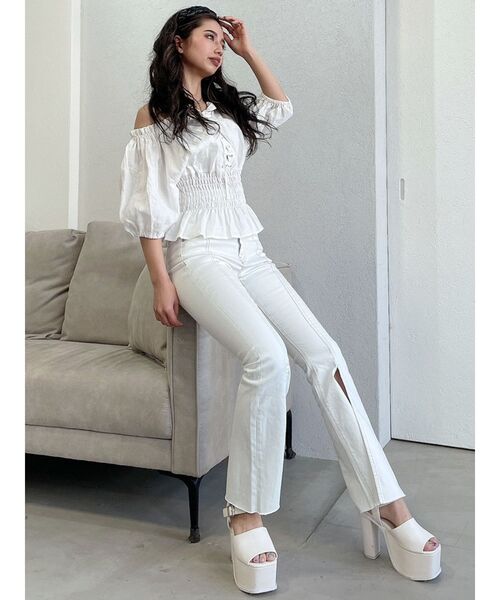 GYDA（ジェイダ）の「ウエストギャザー2WAYレースアップブラウス（シャツ/ブラウス・レディース・ミント/ベージュ/チャコールグレー/オフホワイト・FREE）」の6枚目の写真