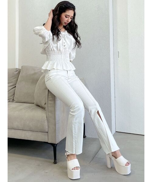 GYDA（ジェイダ）の「ウエストギャザー2WAYレースアップブラウス（シャツ/ブラウス・レディース・ミント/ベージュ/チャコールグレー/オフホワイト・FREE）」の5枚目の写真