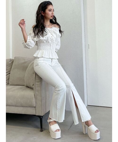 GYDA（ジェイダ）の「ウエストギャザー2WAYレースアップブラウス（シャツ/ブラウス・レディース・ミント/ベージュ/チャコールグレー/オフホワイト・FREE）」の7枚目の写真