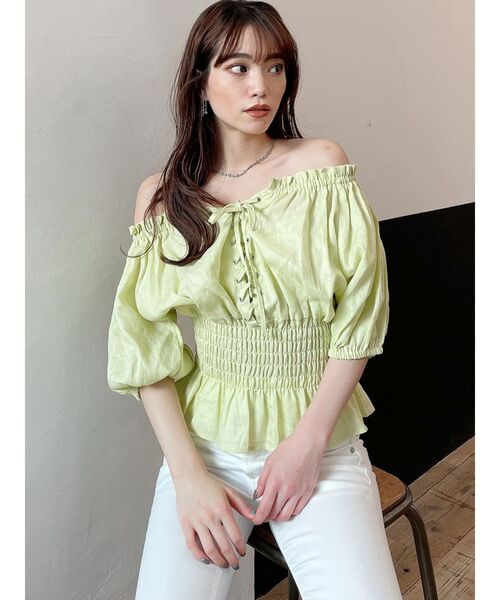 GYDA（ジェイダ）の「ウエストギャザー2WAYレースアップブラウス（シャツ/ブラウス・レディース・ミント/ベージュ/チャコールグレー/オフホワイト・FREE）」の16枚目の写真