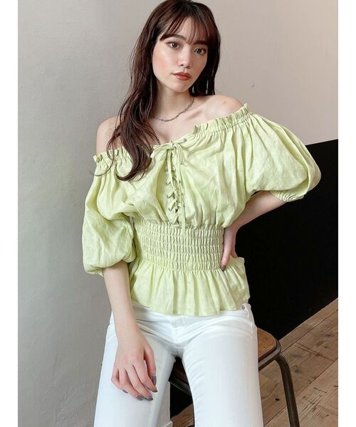 GYDA（ジェイダ）の「ウエストギャザー2WAYレースアップブラウス（シャツ/ブラウス・レディース・ミント/ベージュ/チャコールグレー/オフホワイト・FREE）」の17枚目の写真