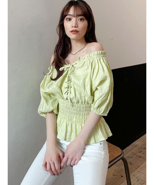 GYDA（ジェイダ）の「ウエストギャザー2WAYレースアップブラウス（シャツ/ブラウス・レディース・ミント/ベージュ/チャコールグレー/オフホワイト・FREE）」の18枚目の写真