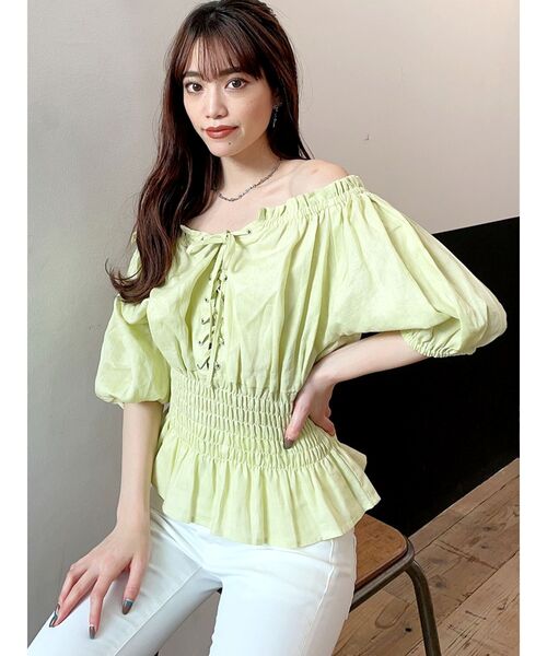 GYDA（ジェイダ）の「ウエストギャザー2WAYレースアップブラウス（シャツ/ブラウス・レディース・ミント/ベージュ/チャコールグレー/オフホワイト・FREE）」の19枚目の写真