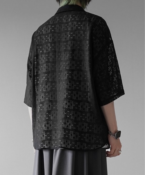 KUUUPY（クーピー）の「Lace Sheer Open Collar Shirt - レースシアー開襟シャツ（シャツ/ブラウス・メンズ・ブルー/ブラック/グリーン・SMALL/MEDIUM/LARGE）」の10枚目の写真