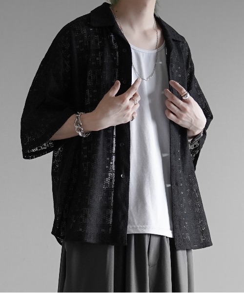 KUUUPY（クーピー）の「Lace Sheer Open Collar Shirt - レースシアー開襟シャツ（シャツ/ブラウス・メンズ・ブルー/ブラック/グリーン・SMALL/MEDIUM/LARGE）」の8枚目の写真