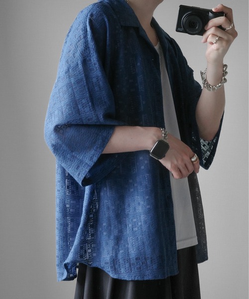 ブラウス シャツ シアーオープンカラーシャツ / Sheer Open Collar Shirt レディース LURAKU】sheer open-collar shirt/ シアーオープンカラーシャツ