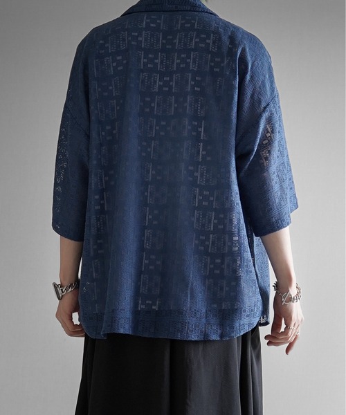 KUUUPY（クーピー）の「Lace Sheer Open Collar Shirt - レースシアー開襟シャツ（シャツ/ブラウス・メンズ・ブルー/ブラック/グリーン・SMALL/MEDIUM/LARGE）」の22枚目の写真