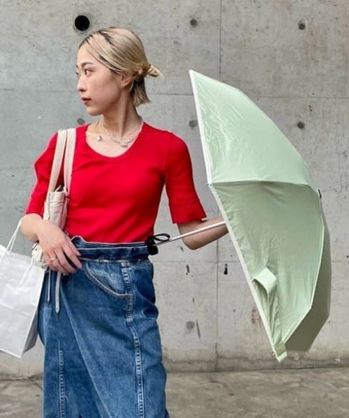 Ray BEAMS（レイビームス）の「Ray BEAMS / パイピング 晴雨兼用 折りたたみ傘（折りたたみ傘・レディース・ミント/ブラック・ONE SIZE）」の2枚目の写真