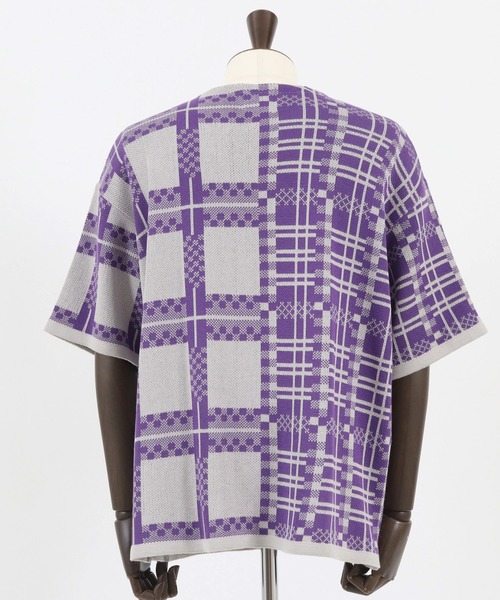 ANGENEHM（アンゲネーム）の「mn2716- フリップチェックサマーニットプルオーバー (MADE IN JAPAN) ニット（Tシャツ/カットソー・メンズ・ベージュ/パープル・S/M/L）」の15枚目の写真