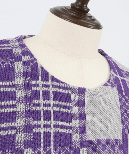 ANGENEHM（アンゲネーム）の「mn2716- フリップチェックサマーニットプルオーバー (MADE IN JAPAN) ニット（Tシャツ/カットソー・メンズ・ベージュ/パープル・S/M/L）」の16枚目の写真