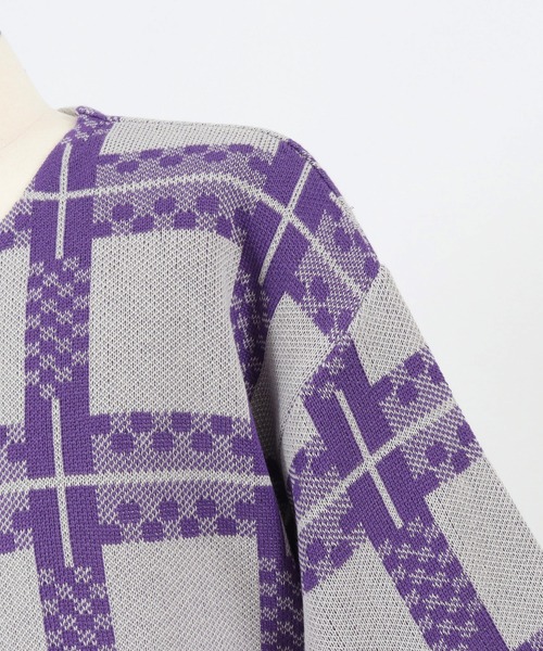ANGENEHM（アンゲネーム）の「mn2716- フリップチェックサマーニットプルオーバー (MADE IN JAPAN) ニット（Tシャツ/カットソー・メンズ・ベージュ/パープル・S/M/L）」の17枚目の写真