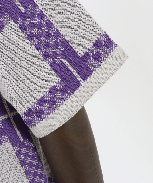 ANGENEHM（アンゲネーム）の「mn2716- フリップチェックサマーニットプルオーバー (MADE IN JAPAN) ニット（Tシャツ/カットソー・メンズ・ベージュ/パープル・S/M/L）」の18枚目の写真