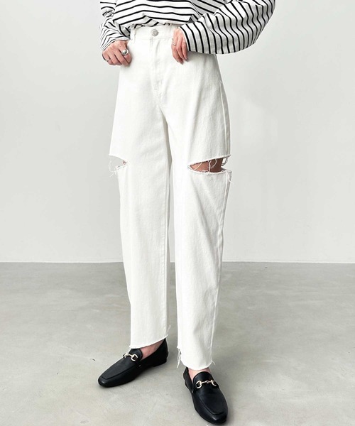 GeeRA（ジーラ）の「アソートカットアウトダメージパンツ（デニムパンツ・レディース・ブラック/オフホワイト/ミント/ブルー系その他・SMALL/MEDIUM）」の2枚目の写真