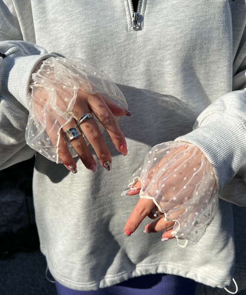 DISCOAT（ディスコート）の「【WEB限定】ドットチュールアームカバー（アームカバー・レディース・アイボリー/ブルー/ホワイト・FREE）」の15枚目の写真