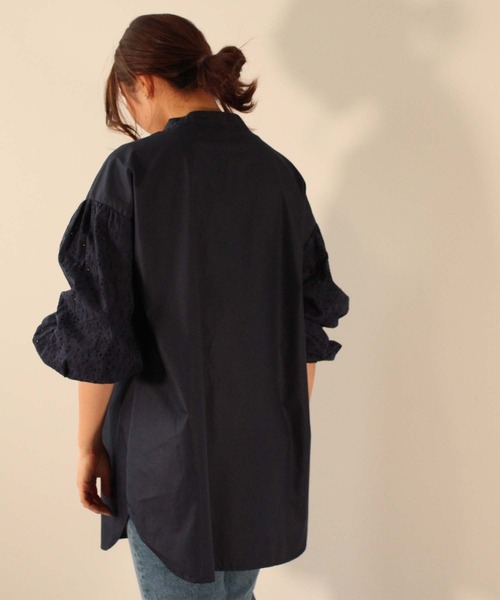 toucher du brise(トゥシェドブリーズ)の「袖 レース バンドカラー シャツ(シャツ/ブラウス・レディース・ネイビー/ブラック/オフホワイト・M)」の18枚目の写真