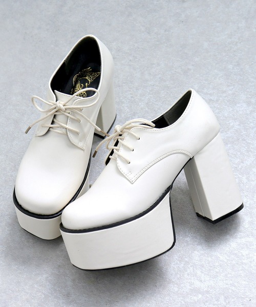 LOVEHUNTER（ラブハンター）の「LOVEHUNTER / スクエアトゥ厚底レースアップシューズ（ドレスシューズ・レディース・ブラック系その他/ブラック/アイボリー・M/LL/L/S/SS/3L）」の2枚目の写真