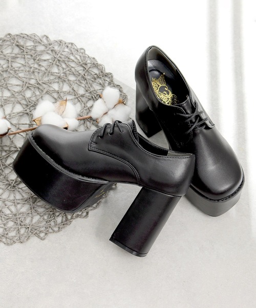 LOVEHUNTER（ラブハンター）の「LOVEHUNTER / スクエアトゥ厚底レースアップシューズ（ドレスシューズ・レディース・ブラック系その他/ブラック/アイボリー・M/LL/L/S/SS/3L）」の3枚目の写真