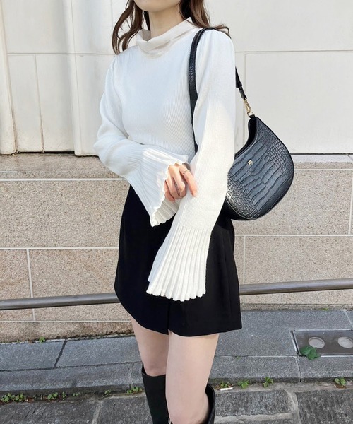 one after another NICE CLAUP(ワンアフターアナザーナイスクラップ)の「2wayボウタイベルスリーブニット(ニット/セーター・レディース・ライトグレー/ブラック/アイボリー/ブラック系その他・FREE)」の13枚目の写真