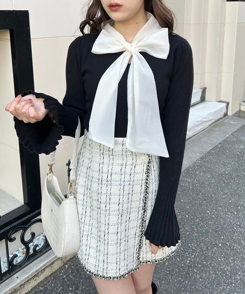 one after another NICE CLAUP(ワンアフターアナザーナイスクラップ)の「2wayボウタイベルスリーブニット(ニット/セーター・レディース・ライトグレー/ブラック/アイボリー/ブラック系その他・FREE)」の16枚目の写真