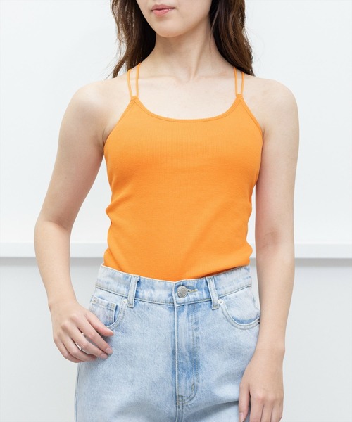 clear（クリア）の「カップ付リブキャミソール [着回し力抜群 大人 カジュアル ダブルストラップ]≪2024AW≫（キャミソール・レディース・ブラウン/カーキ/オフホワイト/ベージュ/サックスブルー/オレンジ/ブラック/グリーン/ピンク/ピンク系その他2/ブルー・F）」の11枚目の写真