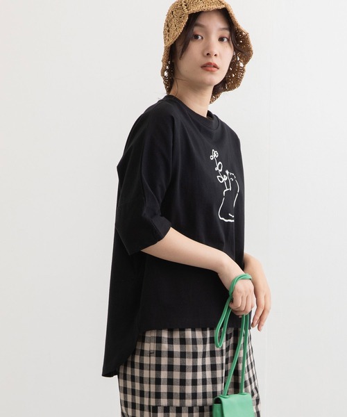 POU DOU DOU(プードゥドゥ)の「花瓶ねこプリントドルマンTee(Tシャツ/カットソー・レディース・オフホワイト/ブラック/サックスブルー・3)」の16枚目の写真
