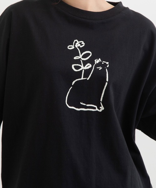 POU DOU DOU(プードゥドゥ)の「花瓶ねこプリントドルマンTee(Tシャツ/カットソー・レディース・オフホワイト/ブラック/サックスブルー・3)」の19枚目の写真