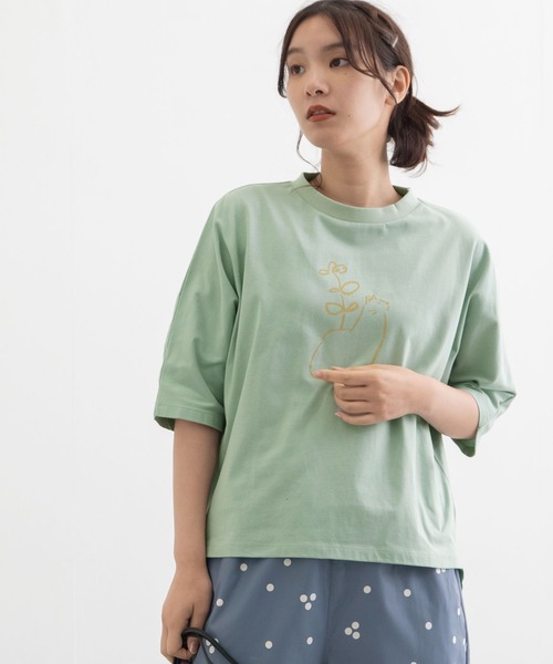 POU DOU DOU(プードゥドゥ)の「花瓶ねこプリントドルマンTee(Tシャツ/カットソー・レディース・オフホワイト/ブラック/サックスブルー・3)」の12枚目の写真