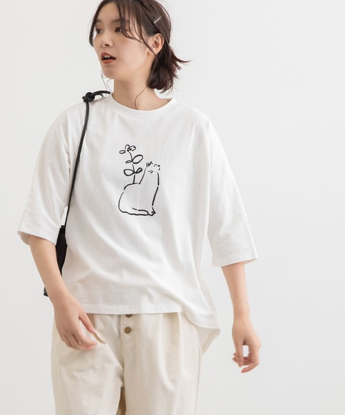 POU DOU DOU(プードゥドゥ)の「花瓶ねこプリントドルマンTee(Tシャツ/カットソー・レディース・オフホワイト/ブラック/サックスブルー・3)」の20枚目の写真
