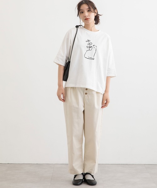 POU DOU DOU(プードゥドゥ)の「花瓶ねこプリントドルマンTee(Tシャツ/カットソー・レディース・オフホワイト/ブラック/サックスブルー・3)」の21枚目の写真