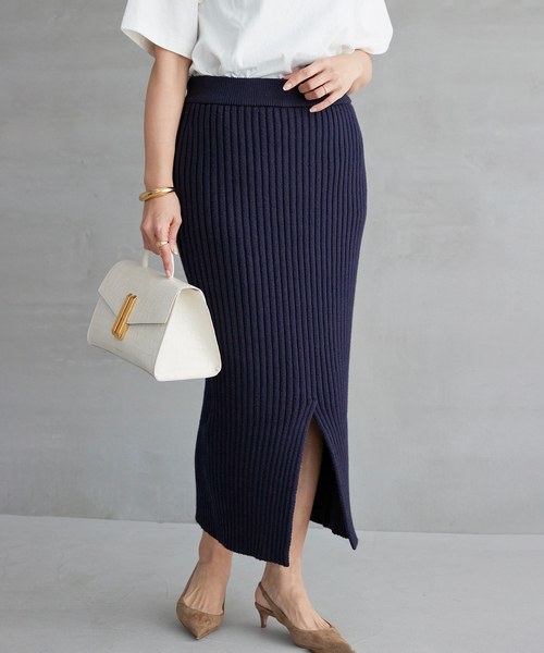 DEUXIEME CLASSE ニットロングホワイト リブスカート　新品タグ付 追加*pleasantly スカート（スカート）｜Deuxieme Classe